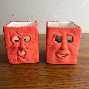 Vintage Garden Ridge Halloween Ceramic Face Votive Candle Holders Set of 2